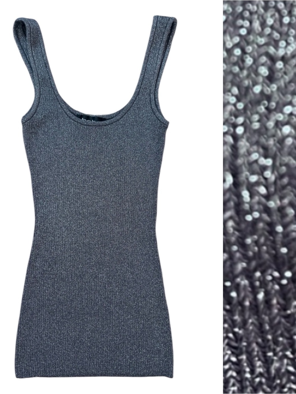 Vintage Y2K Bebe Metallic Silver Grey Ribbed Tank Top Size Small Bodycon Stretch